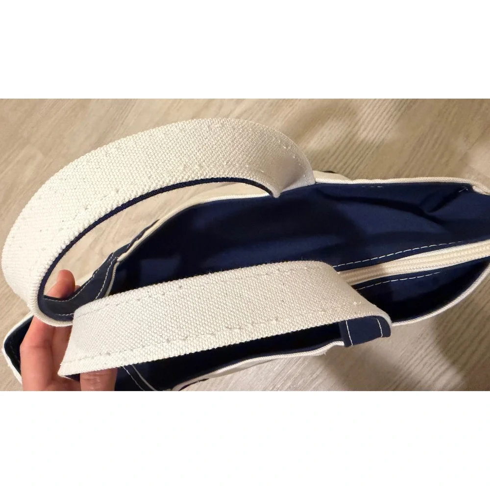 L.L.Bean Boat and Tote Canvas Cream Navy Zip Top Monogrammed Christina Preppy